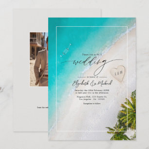 Tropical Beach Monogram Wedding Foto und QR Code Einladung