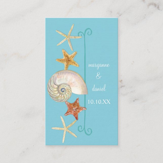 Tropical Beach Muscheln Starfish Nautilus Summer Platzkarte (Vorderseite)