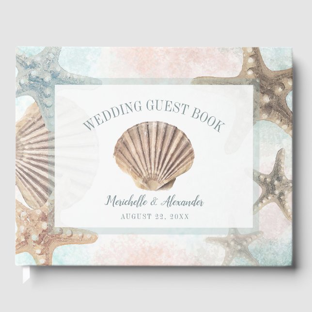 Tropical Beach Nautical Starfish Seashell Wedding Gästebuch (Vorderseite)