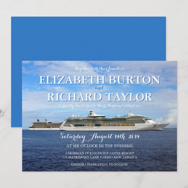 Tropical Beach Nautical Wedding Cruise Einladung (Vorne/Hinten)