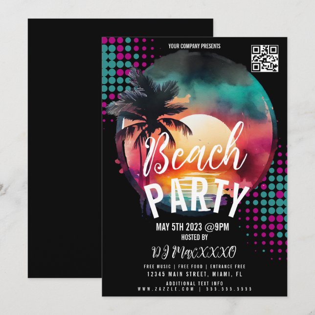 Tropical Beach Night Event Party Bar Club Flyer Einladung (Vorne/Hinten)
