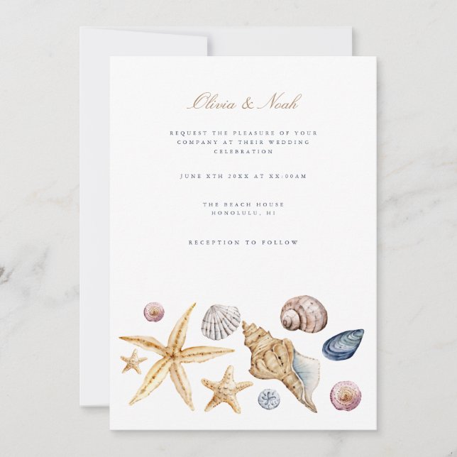 Tropical Beach Ocean Muschel Hochzeitkarte Einladung (Vorderseite)