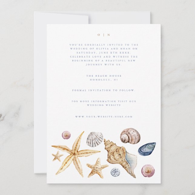 Tropical Beach Ocean Muschel Save the Date Karte (Rückseite)