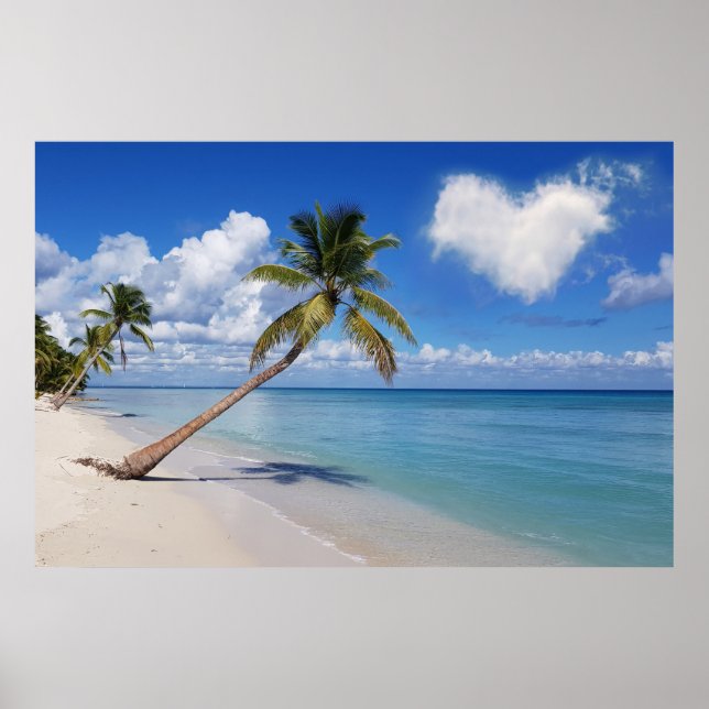 Tropical Beach Ocean Palm Tree Herz Cloud Poster (Vorne)