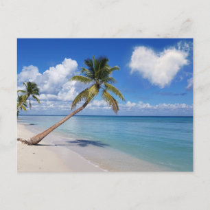 Tropical Beach Ocean Palm Tree Herz Cloud Postkarte