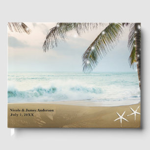 Tropical Beach Ocean Palm Trees & Lights Wedding Gästebuch