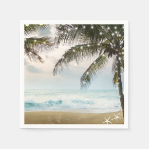 Tropical Beach Ocean Palm Trees & Lights Wedding Serviette