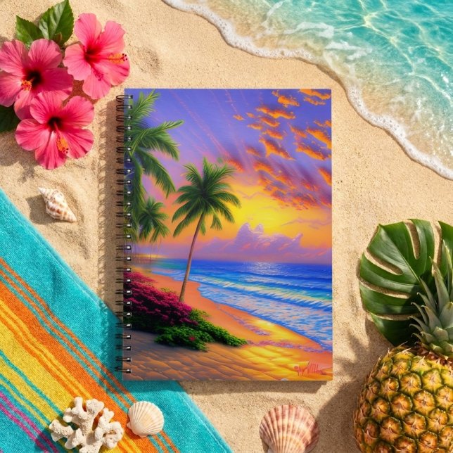 Tropical Beach, Ocean Sunset Notebook Notizblock (Von Creator hochgeladen)
