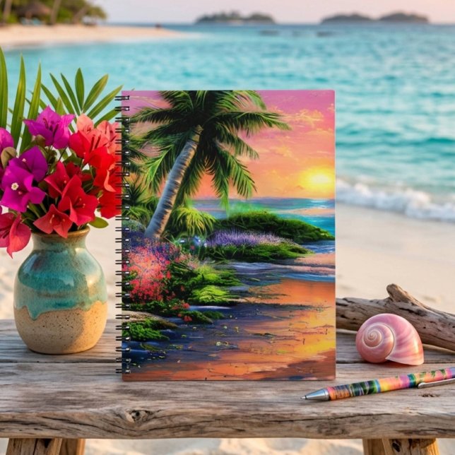 Tropical Beach, Ocean Sunset Notebook Notizblock (Von Creator hochgeladen)