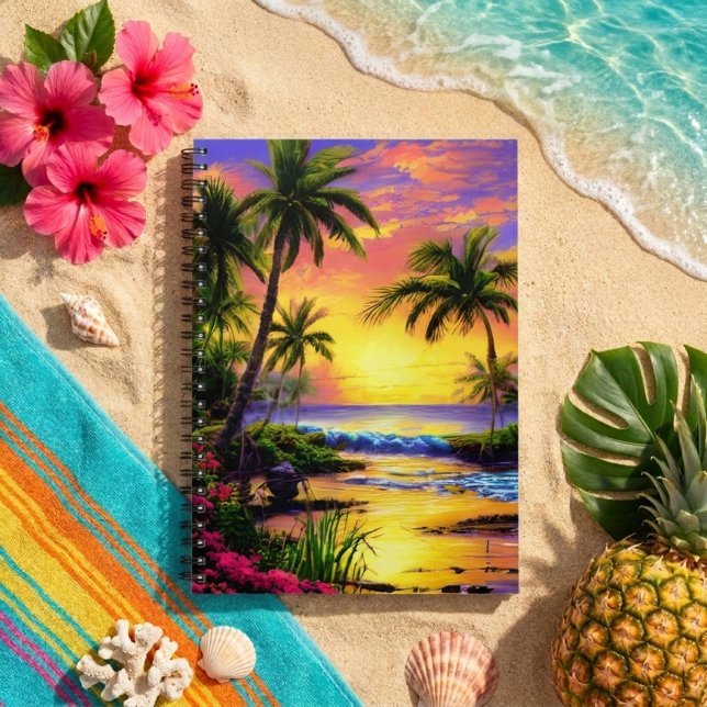 Tropical Beach, Ocean Sunset Notebook Notizblock (Von Creator hochgeladen)