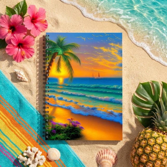 Tropical Beach, Ocean Sunset Notebook Notizblock (Von Creator hochgeladen)