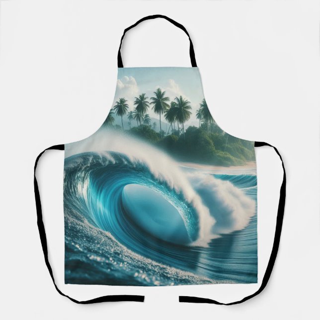 Tropical Beach Ocean Wave Crescendo Palmen Schürze (Vorderseite)