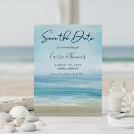 Tropical Beach Ocean Waves Watercolor Save The Date