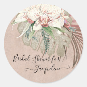 Tropical Beach Orchid Floral Foliage Brautparty Runder Aufkleber