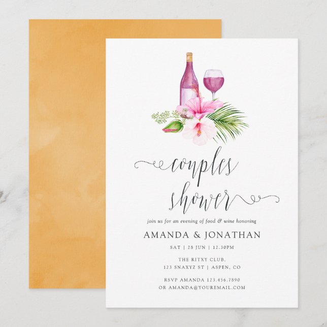 Tropical Beach Paare Dusche Weinprobe Einladung (Vorne/Hinten)