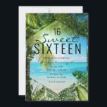 Tropical Beach Palm Blätter Summer Island Sweet 16 Einladung<br><div class="desc">für jedes Ereignis anpassen</div>
