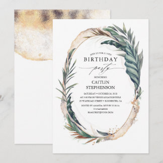 Tropical Beach Palm Blätter und Gold Geburtstag Einladung
