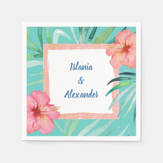 Tropical Beach Palm Hibiskus Wedding & Dusche Serviette (Vorderseite)