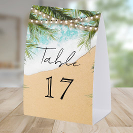 Tropical Beach Palm Lights Wedding Table Number Tischaufsteller