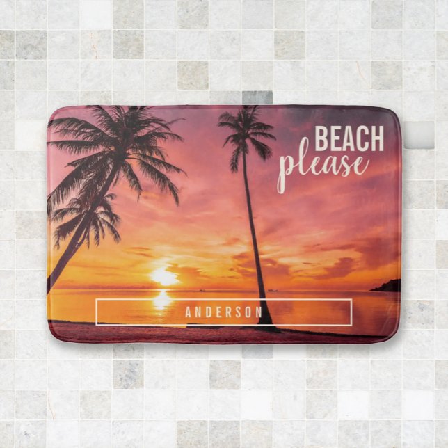 Tropical Beach Palm Sunset Orange Gelb Badematte (Von Creator hochgeladen)