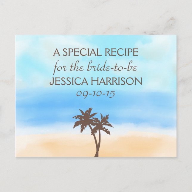 Tropical Beach Palm Tree Brautparty Rezept Card Einladungspostkarte (Vorderseite)