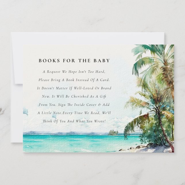 Tropical Beach Palm Tree Bücher für Babydusche Einladung (Vorderseite)
