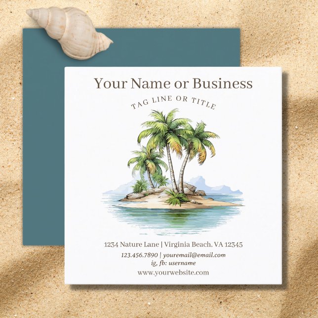 Tropical Beach Palm Tree Coastal Quadratische Visitenkarte (Tropical Beach Palm Trees Square Business Card)