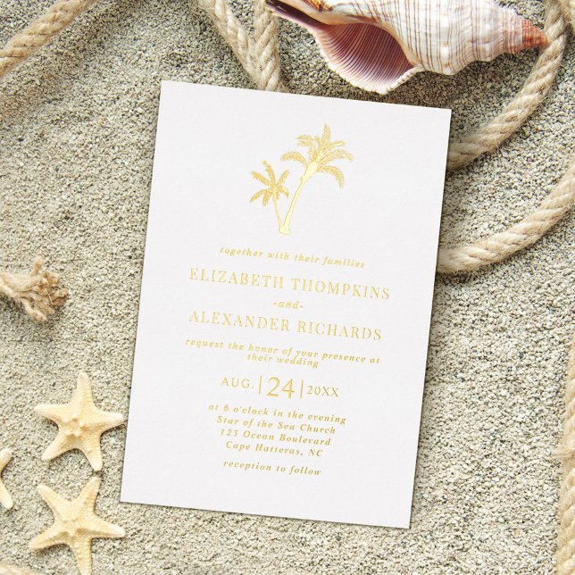 Tropical Beach Palm Tree Coastal Wedding Folieneinladung (Von Creator hochgeladen)