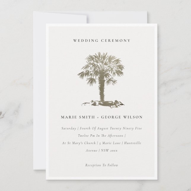 Tropical Beach Palm Tree Dark Gold Hochzeit einlad Dankeskarte (Vorderseite)