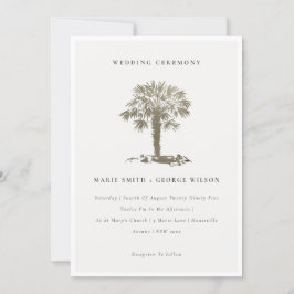 Tropical Beach Palm Tree Dark Gold Hochzeit einlad Dankeskarte