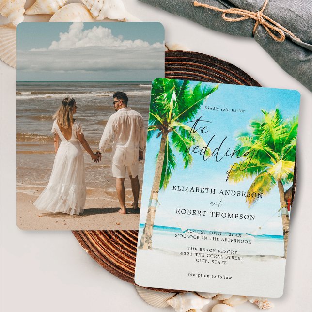Tropical Beach Palm Tree Foto Wedding Destination Einladung (Von Creator hochgeladen)