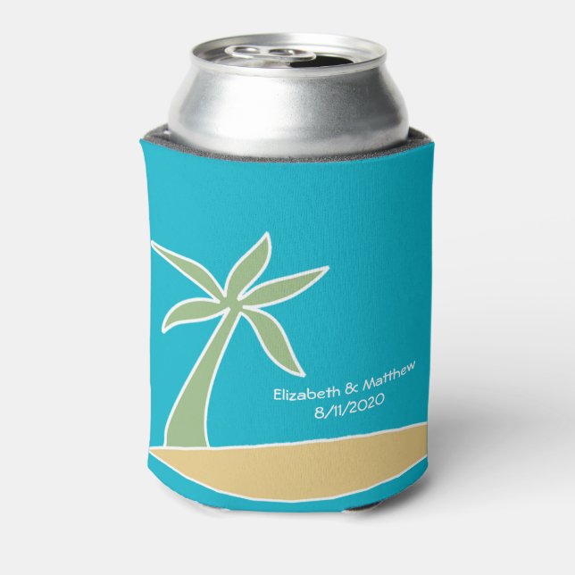 Tropical Beach Palm Tree Gastgeschenk Hochzeit Coo Dosenkühler (Kanne Rückseite)