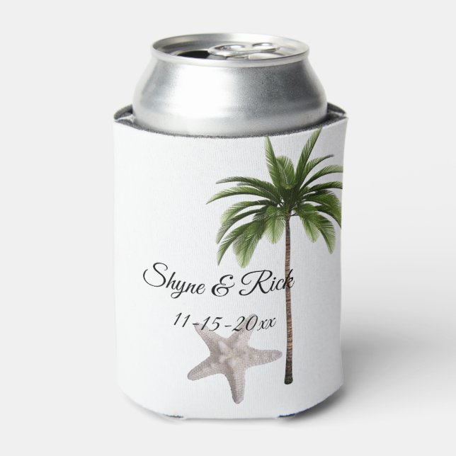 Tropical Beach Palm Tree Hochzeitsempfang Dosenkühler (Kanne Vorderseite)