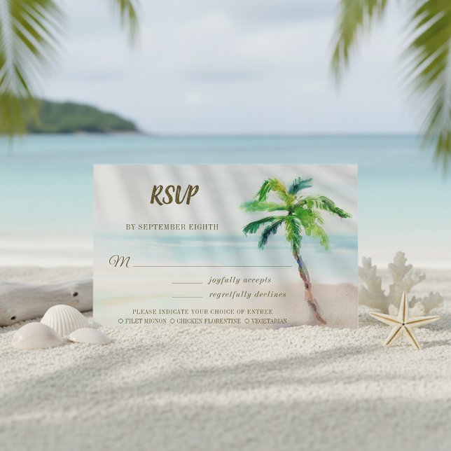 Tropical Beach Palm Tree Meal Choice Hochzeit RSVP Karte (Von Creator hochgeladen)