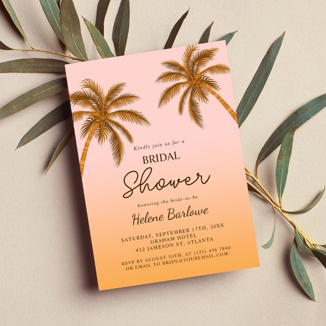 Tropical Beach Palm Tree Modernes Brautparty Einladung (Tropical Beach Palm Tree Modern Bridal Shower Invitation)