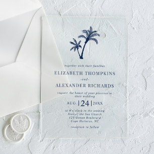 Tropical Beach Palm Tree Nautical Navy Hochzeit Acryleinladungen