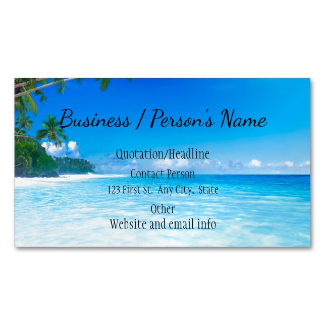 Tropical Beach Palm Tree Ocean Custom Busines Magnetische Visitenkarte (Vorderseite)