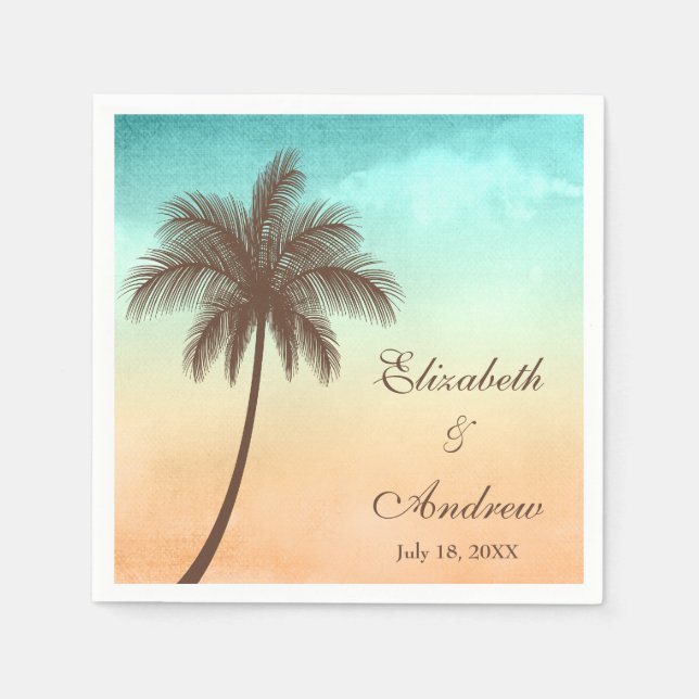 Tropical Beach Palm Tree Personalisierte Hochzeit Serviette (Vorderseite)