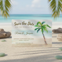 Tropical Beach Palm Tree Save the Date Hochzeit