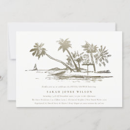 Tropical Beach Palm Tree Sketch Gold Brautparty Einladung