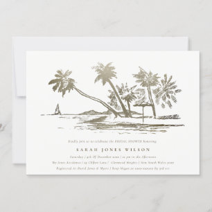 Tropical Beach Palm Tree Sketch Gold Brautparty Einladung