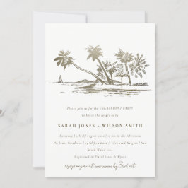 Tropical Beach Palm Tree Sketch Gold Engagement Einladung