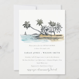 Tropical Beach Palm Tree Sketch Paare Dusche Einladung