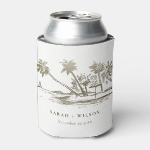 Tropical Beach Palm Tree Sketch Pale Gold Hochzeit Dosenkühler