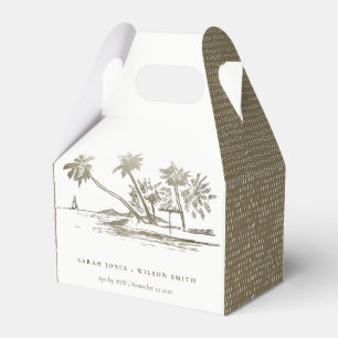 Tropical Beach Palm Tree Sketch Pale Gold Hochzeit Geschenkschachtel