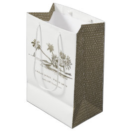 Tropical Beach Palm Tree Sketch Pale Gold Hochzeit Mittlere Geschenktüte