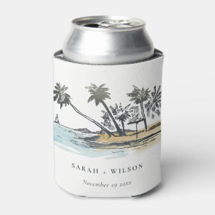 Tropical Beach Palm Tree Sketch Wasserfarbenhochze Dosenkühler