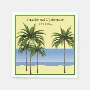 Tropical Beach Palm Tree Summer Ocean Wedding Name Serviette