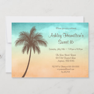 Tropical Beach Palm Tree Sweet 16 Einladung