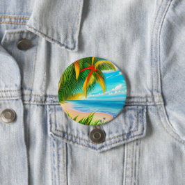 Tropical Beach Palm Tree Szene Button